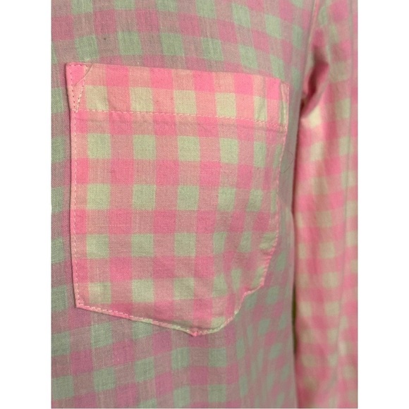J Crew Gingham Checkered Button Up Boy Shirt  Barbie Pink & White Size 0 EUC - Picture 10 of 13
